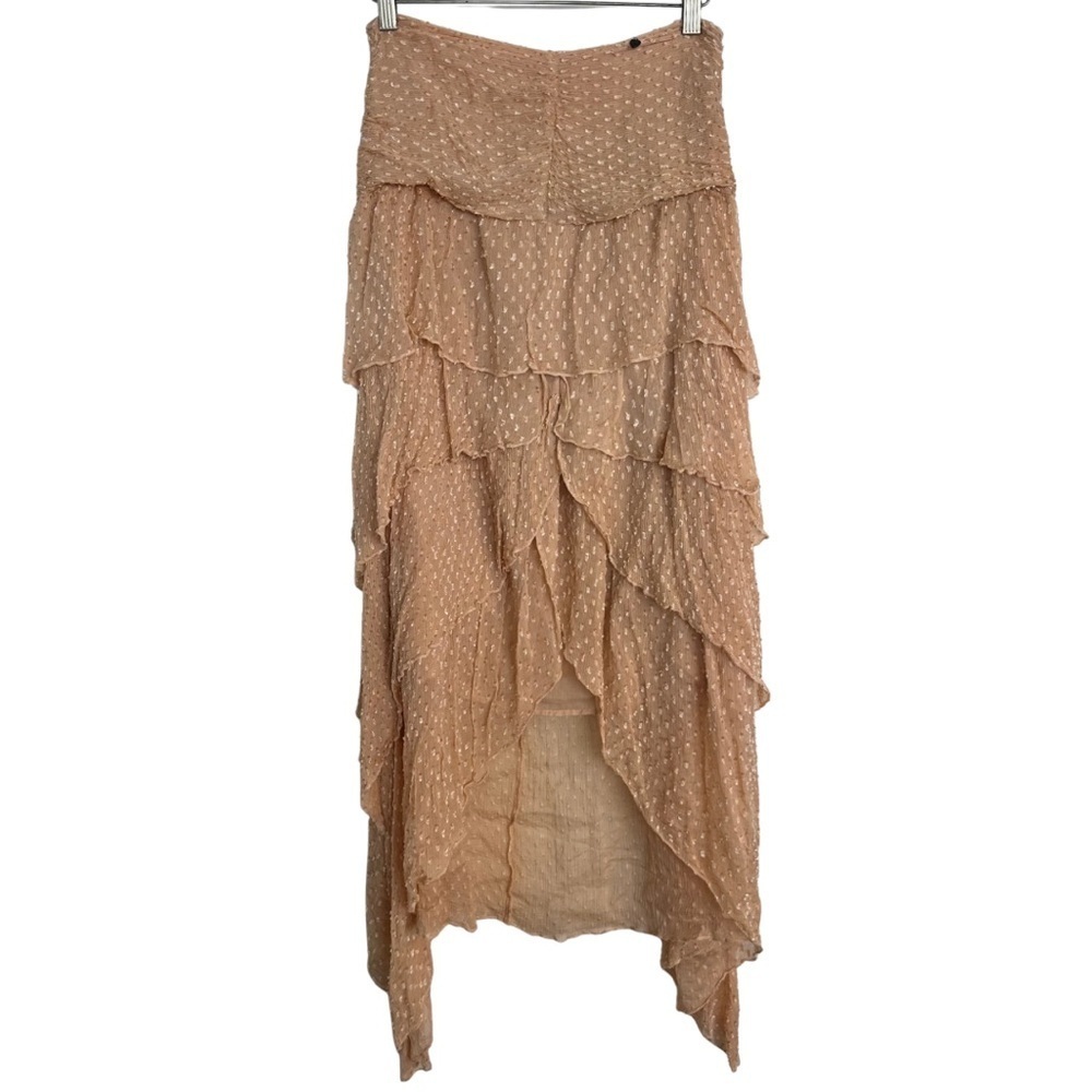 Z&L Tiered Asymmetrical Peach Maxi Skirt SZ Small Sheer Bohemian Romantic GUC